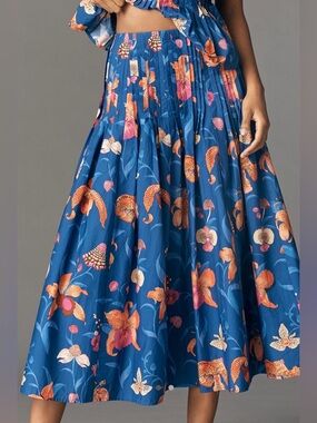 Farm Rio Pintuck Cotton Midi Skirt, NWT
